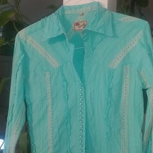 Teal Scully top with snaps sz small w pearll snaps